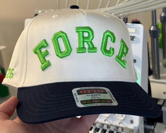 FORCE custom cap embroidery (cap embroidery / lettering) embroidery digitizing sample by Tajima Digitizer